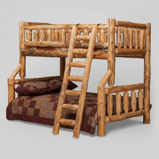 Amish Log Bunk Bed - Twin on Full - Rustic Pine - Side View