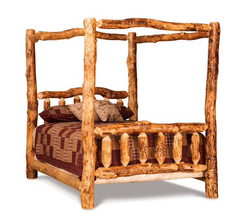 Amish Log Canopy Bed - Aspen Wood - Front View