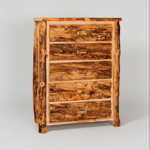 Amish Log Chest of Drawers - Aspen Wood - Front View