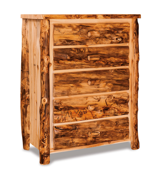 Amish Log Chest of Drawers - Aspen Wood - Front View