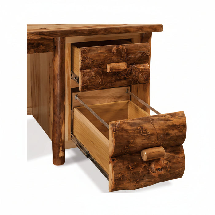 Amish Log Desk - File Drawer Detail - Close Up