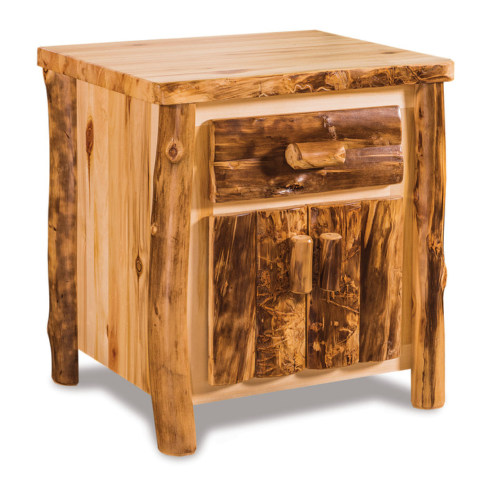 Amish Log Doored Nightstand - Aspen Wood - Front View