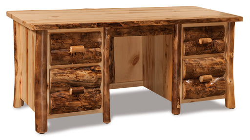 Amish Log Double Pedestal Desk - Aspen Wood