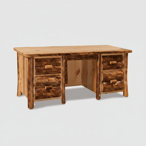 Amish Log Double Pedestal Desk - Aspen Wood