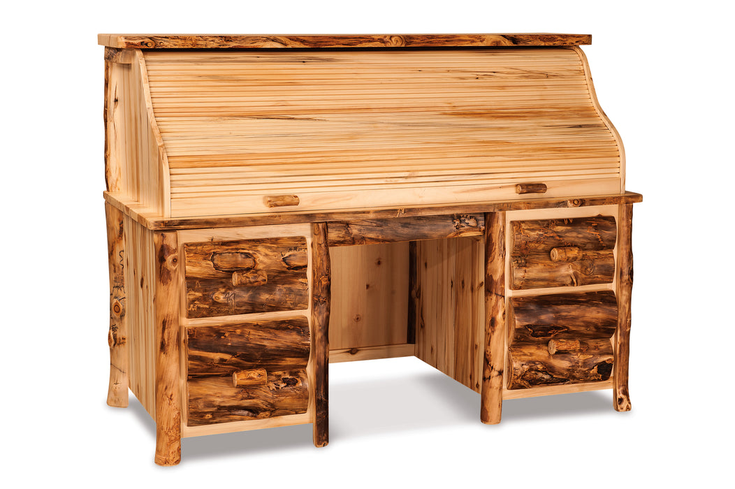 Amish Log Double Pedestal Rolltop Desk - Close Position