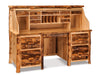 Amish Log Double Pedestal Rolltop Desk - Open Position