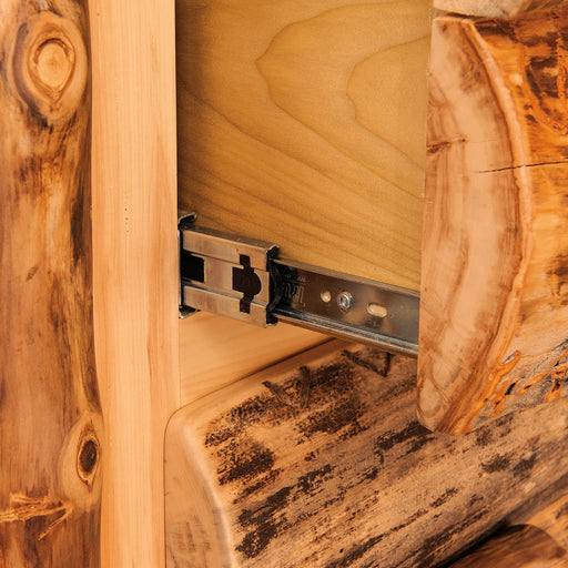Amish Log Drawer Slides Detail - Close Up
