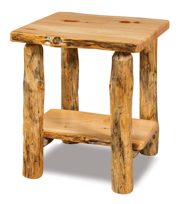 Amish Log End Table w/ Shelf - Rustic Pine Wood