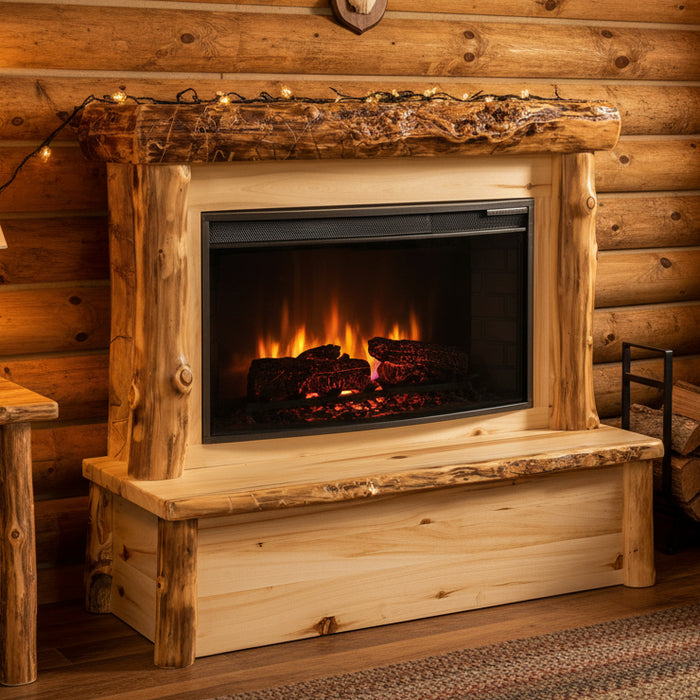 Amish Log Fireplace Mantle