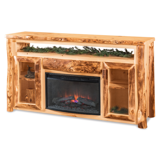 Amish Log Fireplace TV Stand - Front View