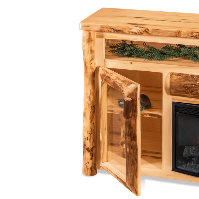 Amish Log Fireplace TV Stand - Door Detail