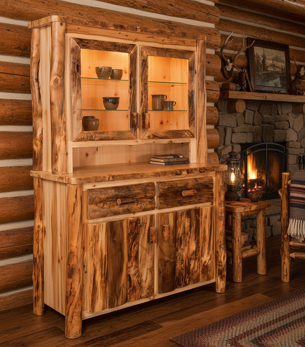 Amish Log Hutch With Touch Lights