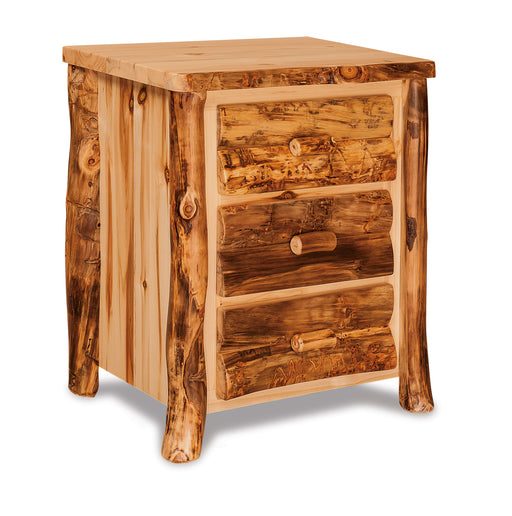 Amish Log Large 3-Drawer Nightstand - Aspen Wood - Front View