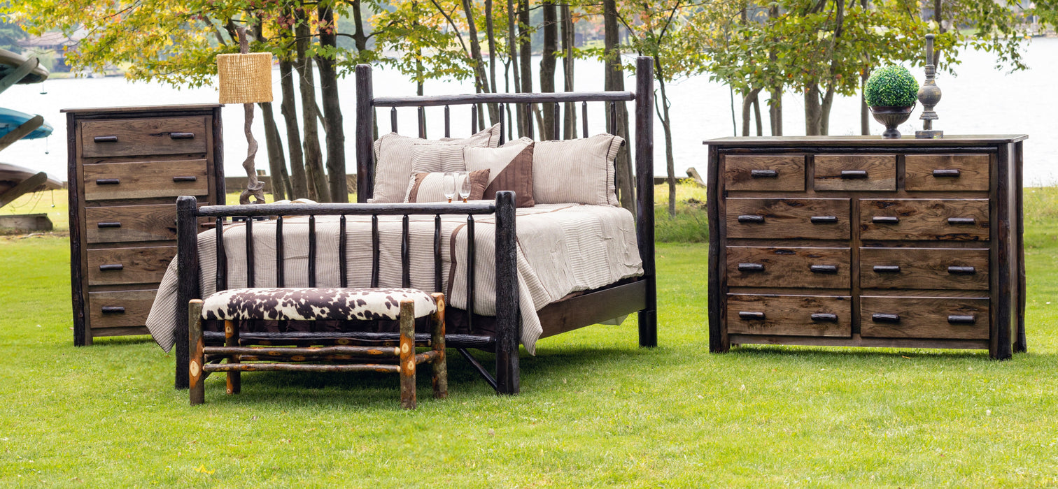 Mission Log Style Bedroom Set, Log Mission Style Bed, Log Dresser, Log Chest of Drawers Front Facing