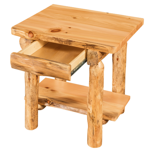 Amish Log Open Nightstand - Aspen Wood - Drawer Open