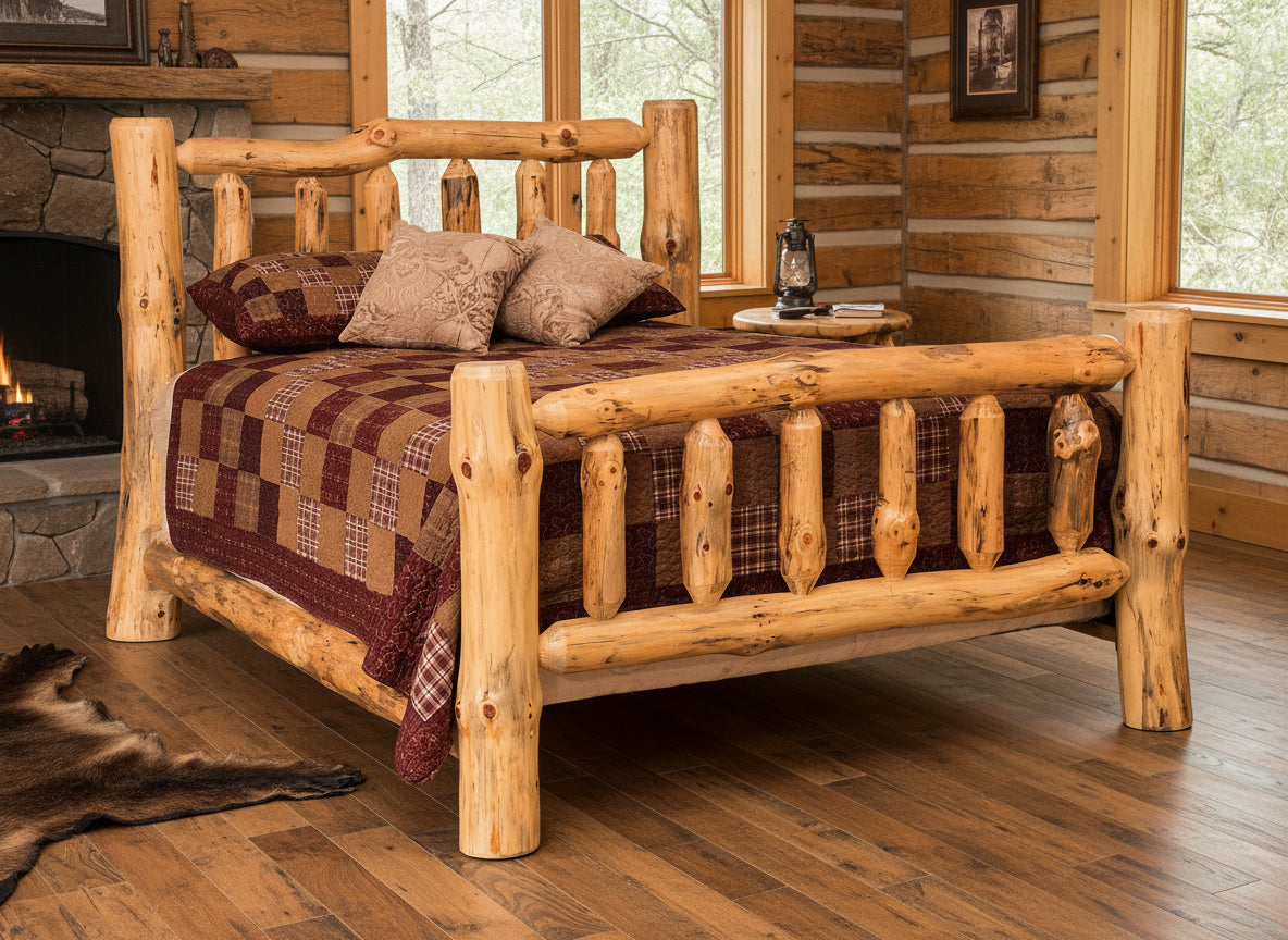 Amish Log Slat Bed — Our Family Craft Shop