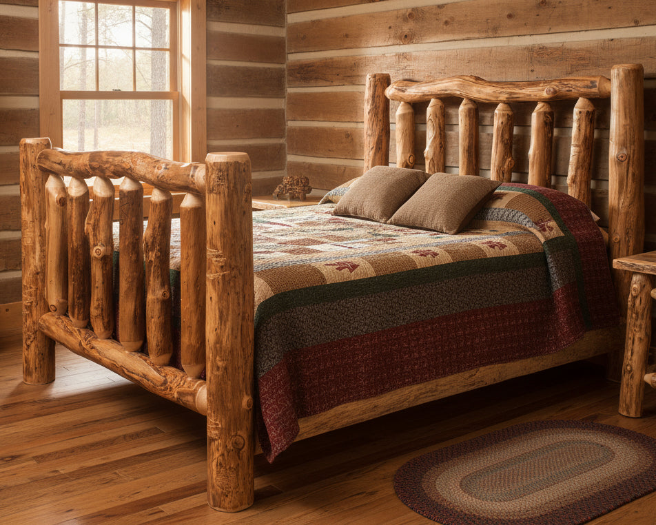 Amish Log Slat Bed High Footboard