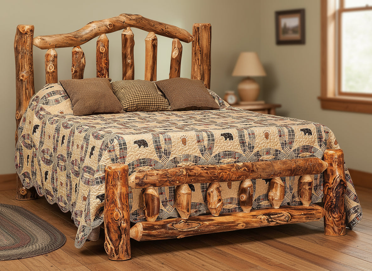 Amish Log Slat Bed With Low Footboard with Platform Option