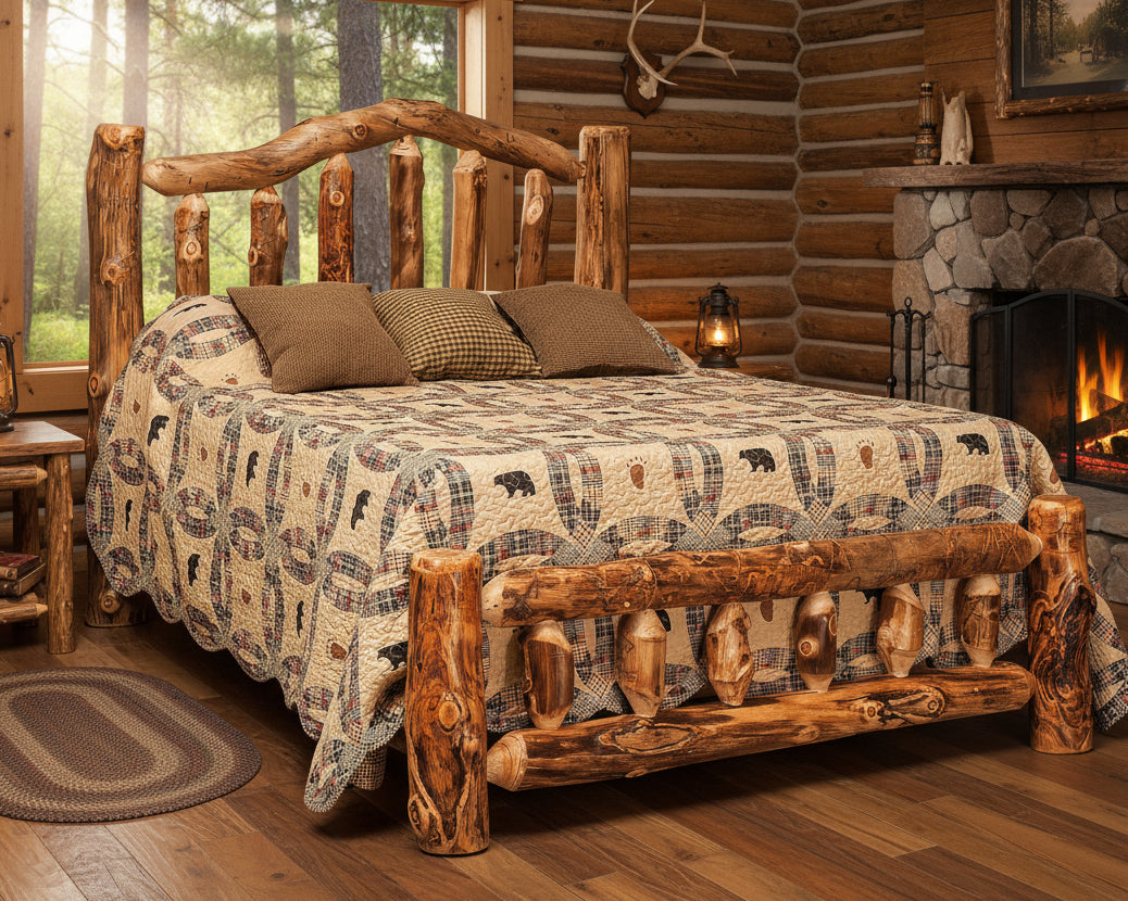 Amish Log Slat Bed With Low Footboard