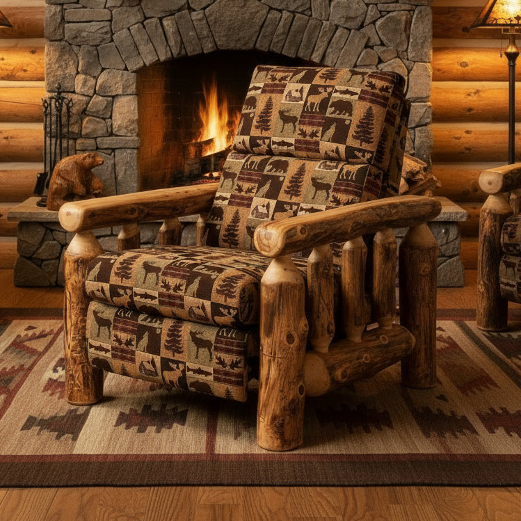 Amish Log Spindle Recliner Chair - Aspen Wood - Closed Position