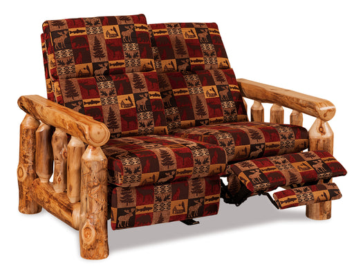 Amish Log Spindle Reclining Loveseat - Aspen Wood - Right Side Reclined