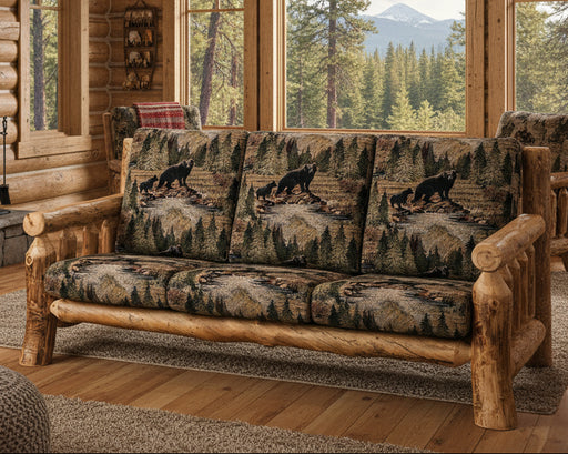 Amish Log Spindle Sofa - Aspen Wood - Heartland Fabric - Front View