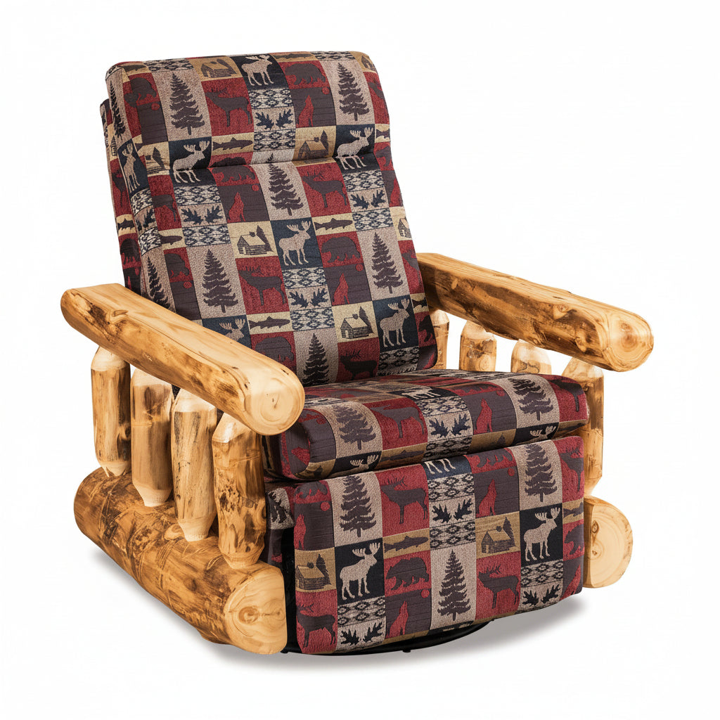 Amish Log Spindle Swivel Glider Chair - Aspen Wood - Front View - Closed