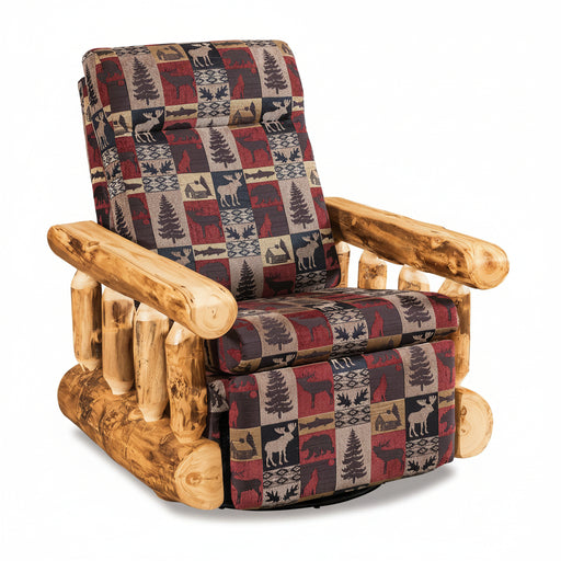 Amish Log Spindle Swivel Glider Chair - Aspen Wood - Front View - Closed