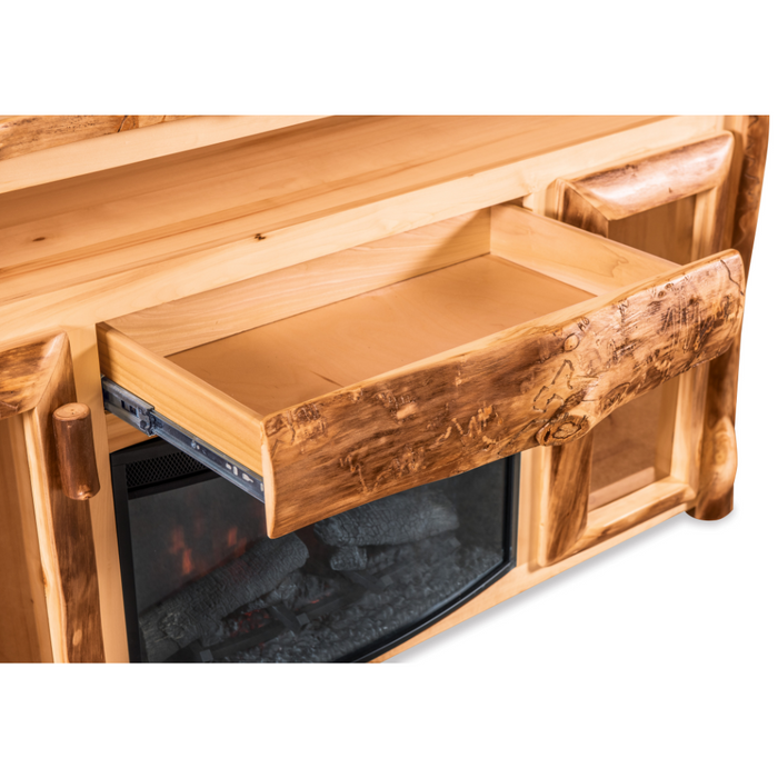 Amish Log Fireplace TV Stand - Drawer Detail