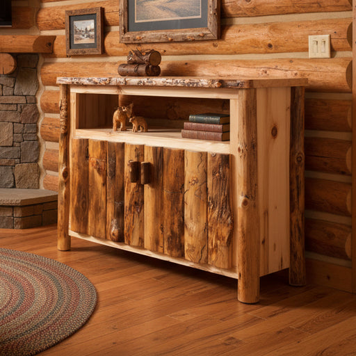Amish Log Tv Stand w/ Soundbar Opening - Aspen Wood