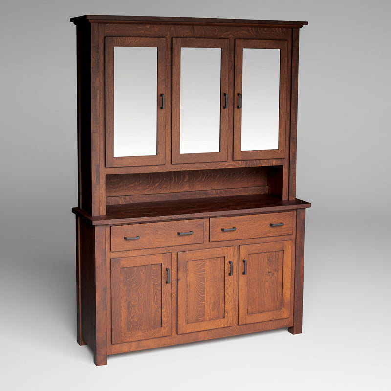 Amish Logan Farmhouse 3-Door Hutch with Rough Sawn Planking Kohler Woodcraft Hutches