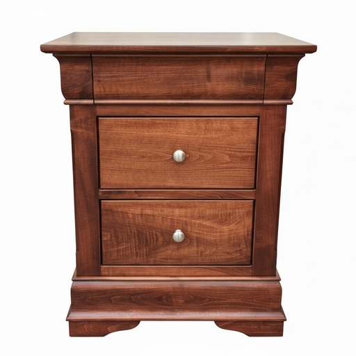 Amish Louis Phillipe 2-Drawer Nightstand - Brown Maple - OCS-106 Acres - Hidden Felt Lined Drawer Drawers in Dresser - Amish Made Traditional Bedroom Furniture 