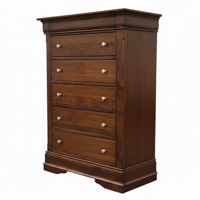 Amish Louis Phillipe Chest of Drawers - Brown Maple - OCS-106 Acres - Hidden Felt Lined Drawer Drawers in Dresser - Amish Made Traditional Bedroom Furniture
