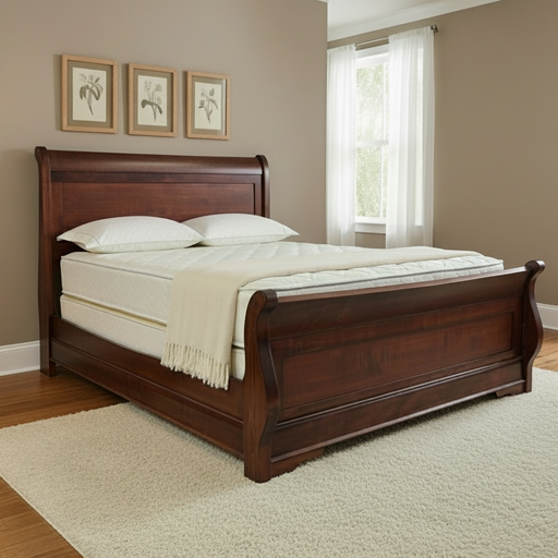 Amish Louis Phillipe Sleigh Bed - Queen Size - Brown Maple OCS106 Acres Stain - Amish Made Traditional Sleigh Bed - In Bedroom