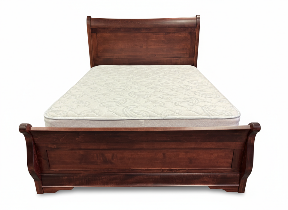 Amish Louis Phillipe Sleigh Bed - Queen Size - Brown Maple OCS106 Acres Stain - Amish Made Traditional Sleigh Bed