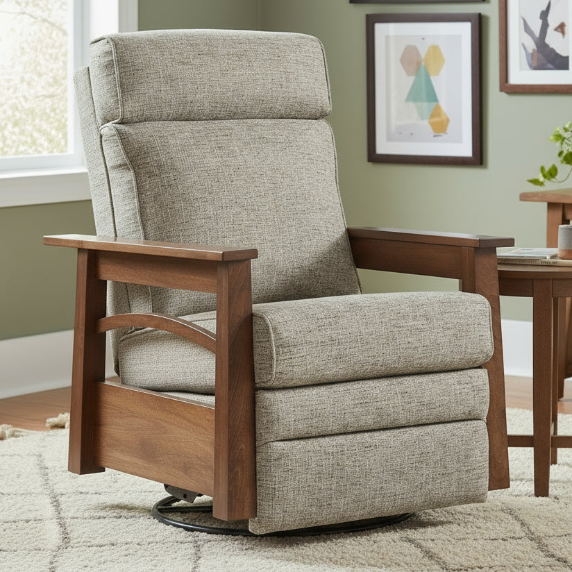 Amish Madison Swivel Glider Recliner - Quality Fabrications - Amish Made Solid Wood Swivel Glider Recliner