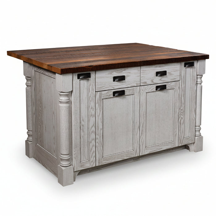 Amish Magnolia Farmhouse Island Bar - Reclaimed Barnwood Top Painted White - Country White Farmhouse Island -Amish Farmhouse Island -Blank Photo