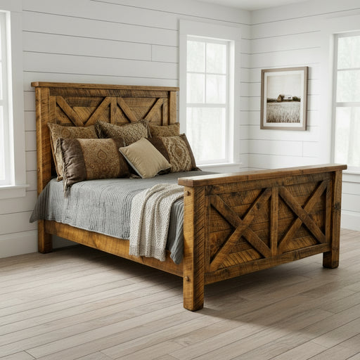 Amish Mahoning Creek Crossbuck Bed Rustic Pine Rough Sawn Farmhouse Bed
