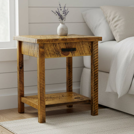 Amish Mahoning Creek Nightstand Rustic Rough Sawn Pine Farmhouse Style