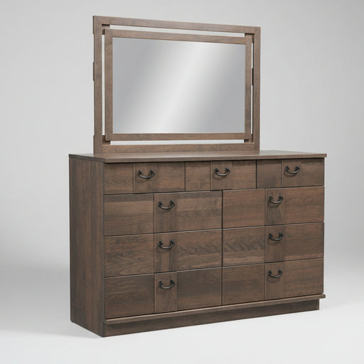 Amish Marquette Dresser with Mirror Art Deco Style Modern Dresser Grey Stain