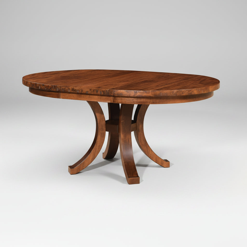 Amish Mayfield Single Pedestal Table - 48" Round With 18" Leaf - Rough Sawn