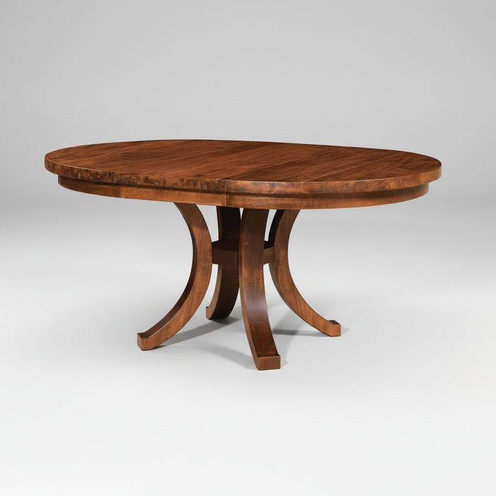 Amish Mayfield Single Pedestal Table - 48" Round With 18" Leaf - Rough Sawn