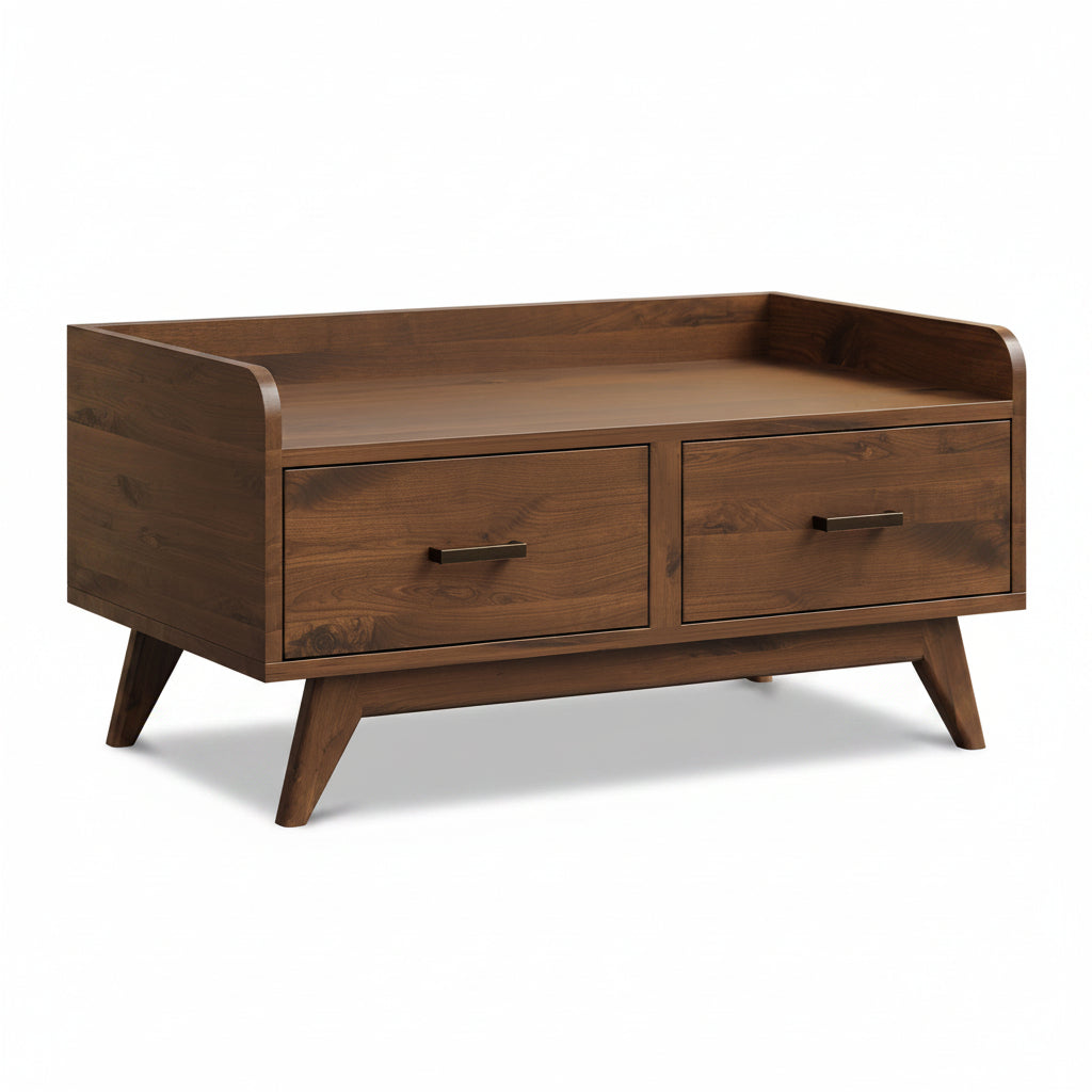 Amish Mid-Century Entryway Bench Hall Seat with Drawers Walnut Wood