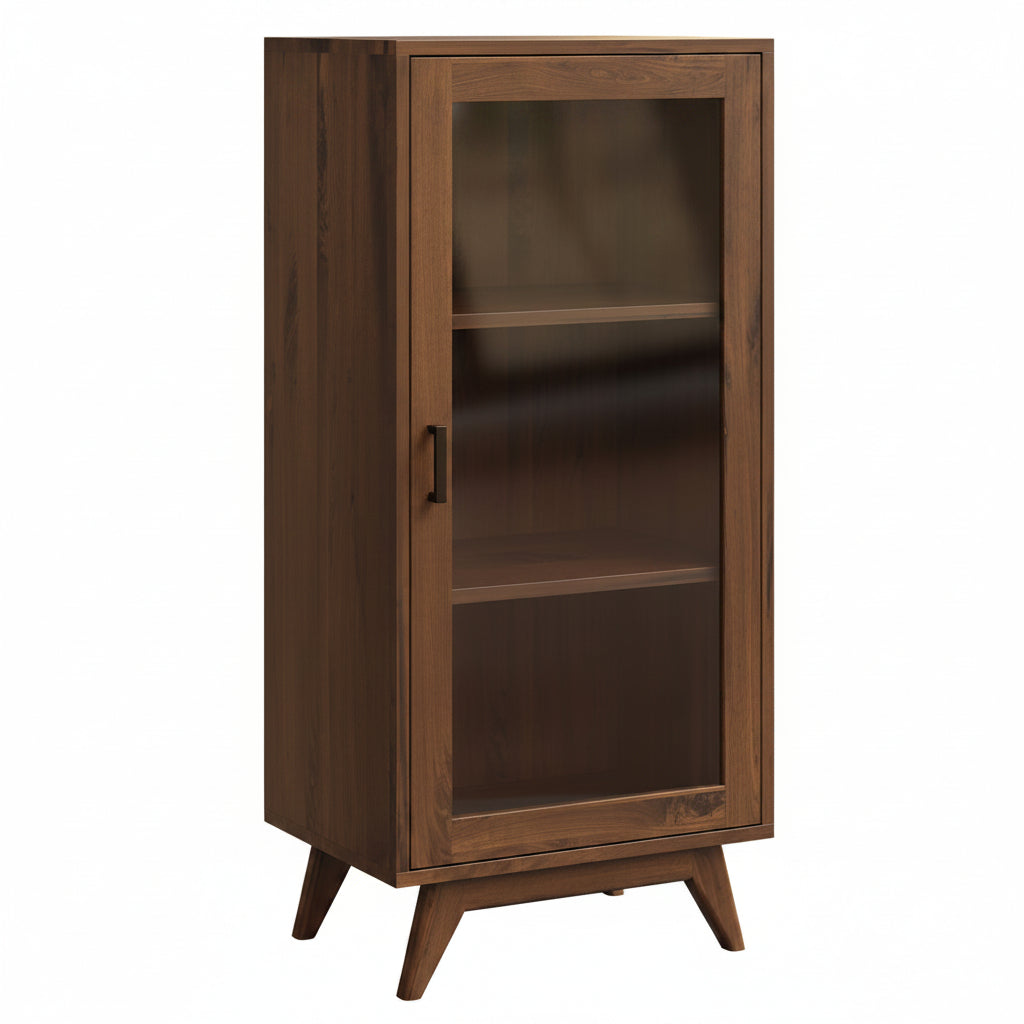 Amish Mid Century Modern Bookcase Display Cabinet with Glass Door