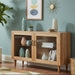 Wooden cabinet with glass doors on a white background