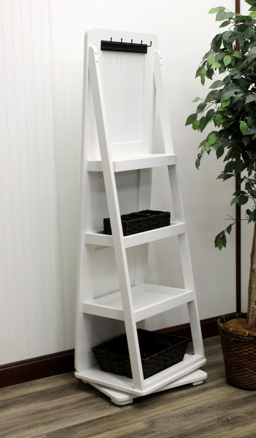 Amish Milano Storage Leaner Rotating Mirror
3 Leaning Shelves on Backside
2 Baskets and 1 Scarf Rack
Mirrors that are not painted backs will be brown Tempered Masonite
16" Lazy Susan in Base Allows 360 Degrees Rotation