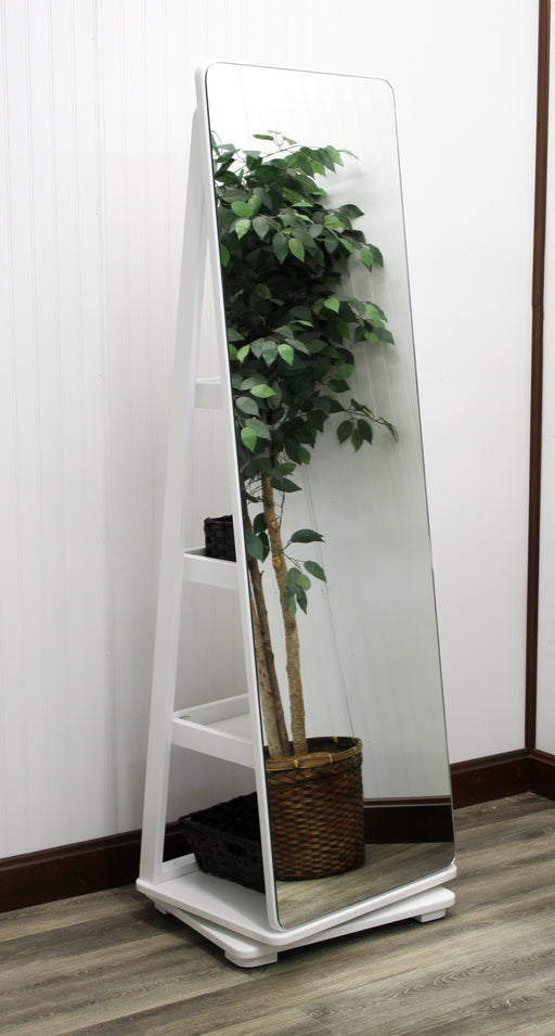 Amish Milano Storage Leaner Rotating Mirror
3 Leaning Shelves on Backside
2 Baskets and 1 Scarf Rack
Mirrors that are not painted backs will be brown Tempered Masonite
16" Lazy Susan in Base Allows 360 Degrees Rotation