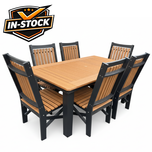 Amish Mission 40" x 72" Dining Set - 6 Mission Dining Chairs - Dark Gray on Black Tangent Poly - Delivery Photo 5