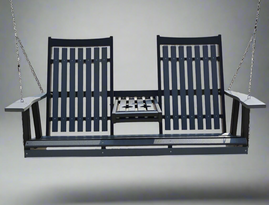 Amish Mission 5' Settee Swing - Dark Gray on Black Tangent Poly - Main Photo