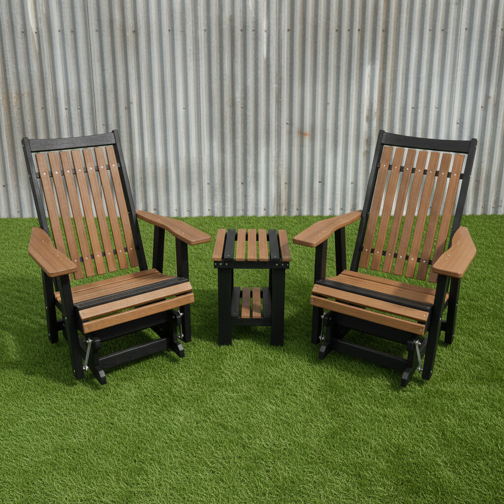 Amish Mission Adirondack Glider - Antique Mahogany on Black - HDPE Poly Glider - Amish Outdoor Glider - Tangent Poly - Durable Outdoor Glider 1 2